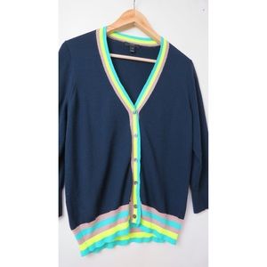 J. Crew Sweaters - Jcrew navy blue merino wool neon trim cardigan J. Crew Sweaters - Jcrew navy blue merino wool neon trim cardigan